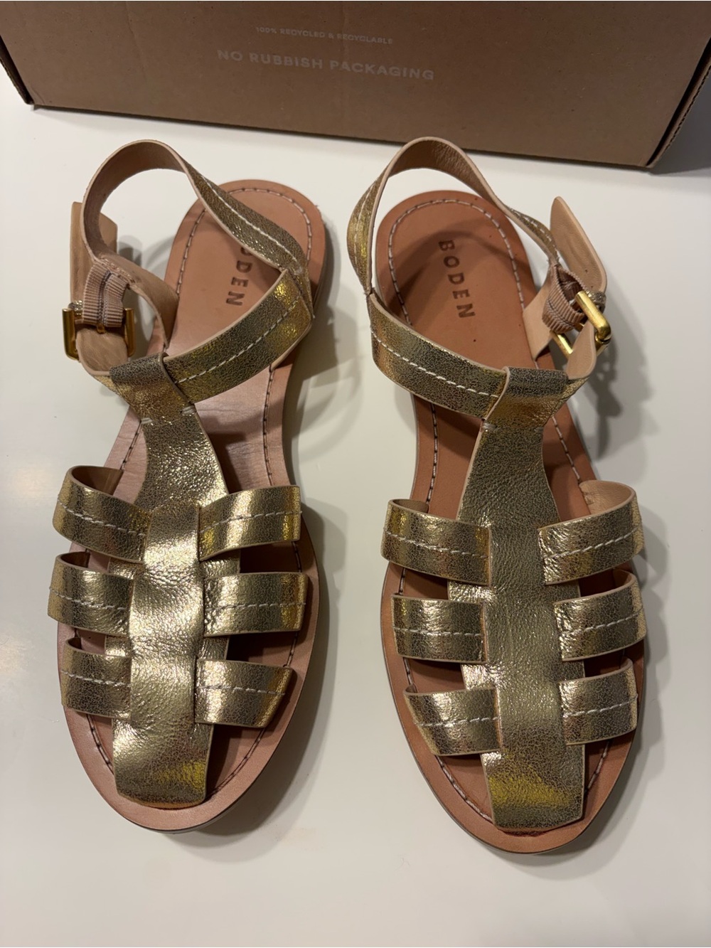 Boden Women’s Metallic Gold Fisherman Leather Sandals